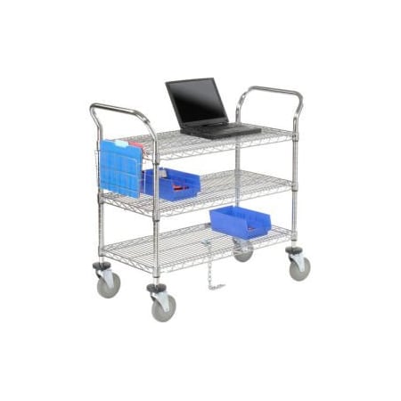 Nexel    Chrome ESD Utility Cart, 3 Shelf, 42L X 18W X 39H, Polyurethane Casters